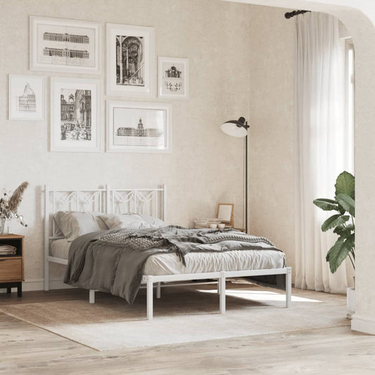 White Metal Bed Frame with Headboard 120x190cm - No Mattress