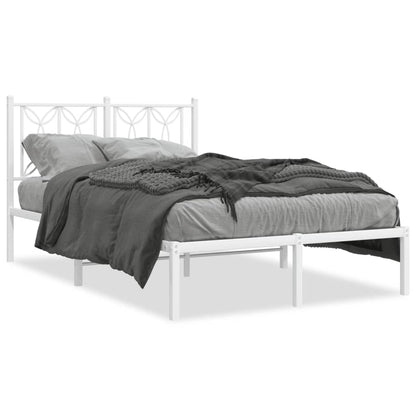 White Metal Bed Frame with Headboard - 120x200cm, No Mattress Included