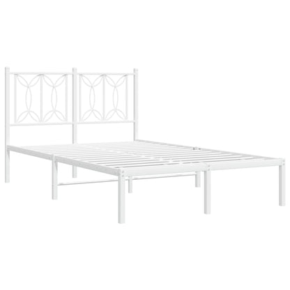 White Metal Bed Frame with Headboard - 120x200cm, No Mattress Included
