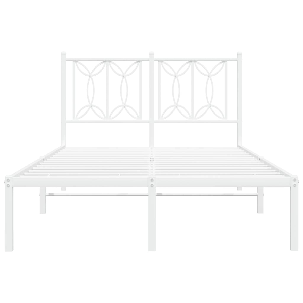 White Metal Bed Frame with Headboard - 120x200cm, No Mattress Included