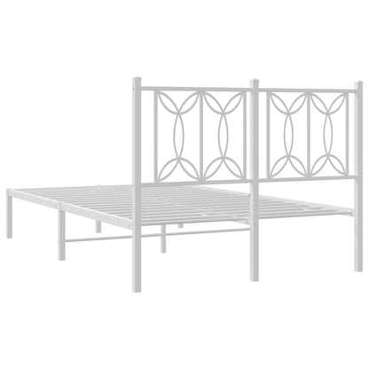 White Metal Bed Frame with Headboard - 120x200cm, No Mattress Included