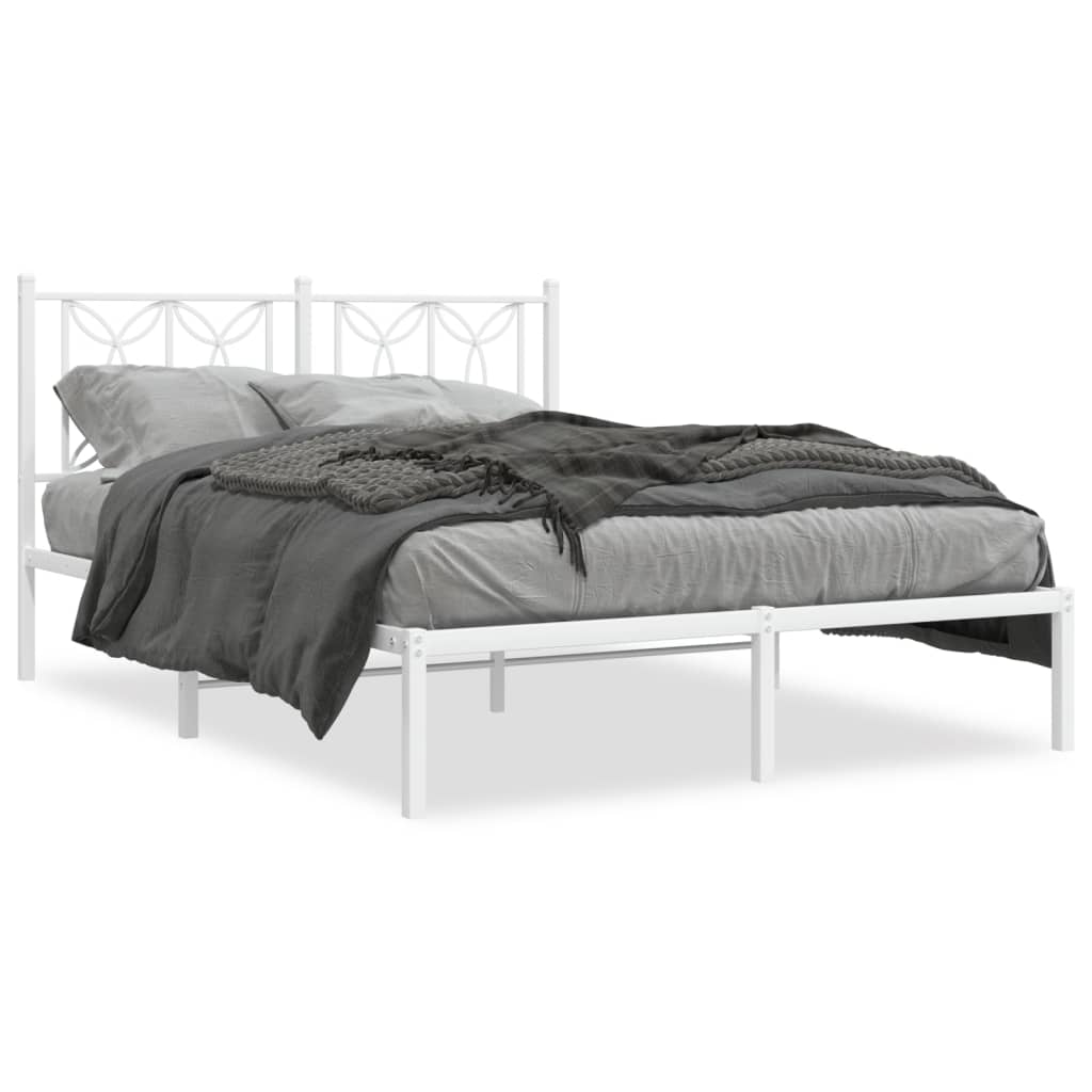 White Metal Bed Frame with Headboard 135x190cm - No Mattress