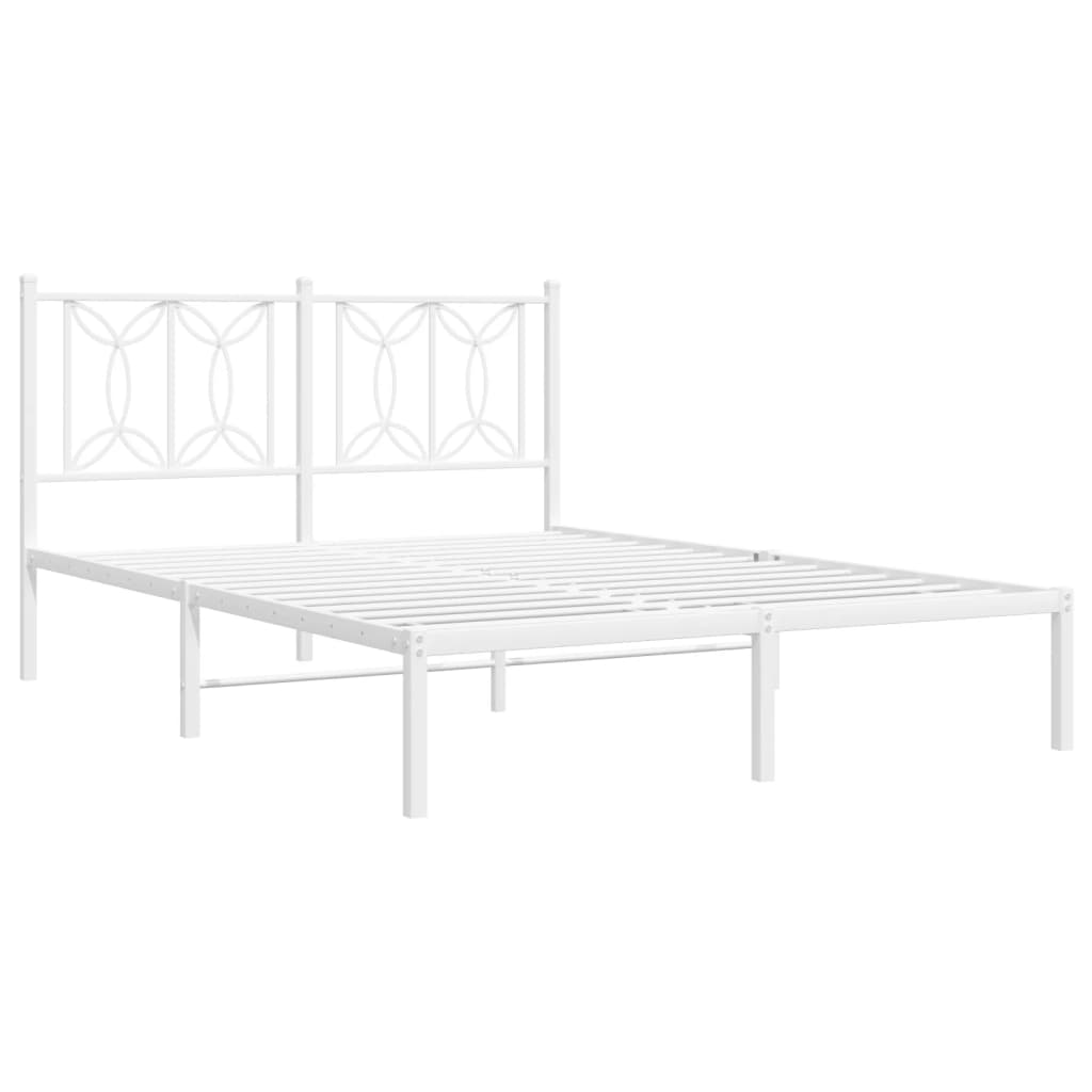 White Metal Bed Frame with Headboard 135x190cm - No Mattress