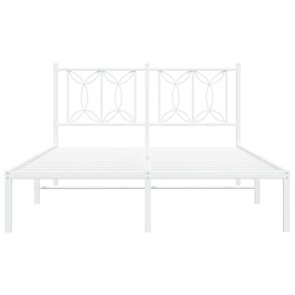 White Metal Bed Frame with Headboard 135x190cm - No Mattress