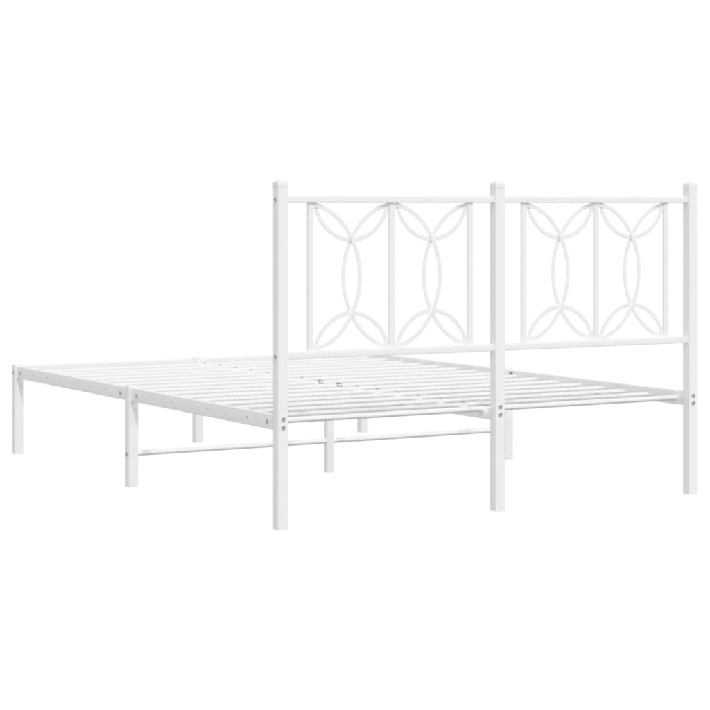 White Metal Bed Frame with Headboard 135x190cm - No Mattress