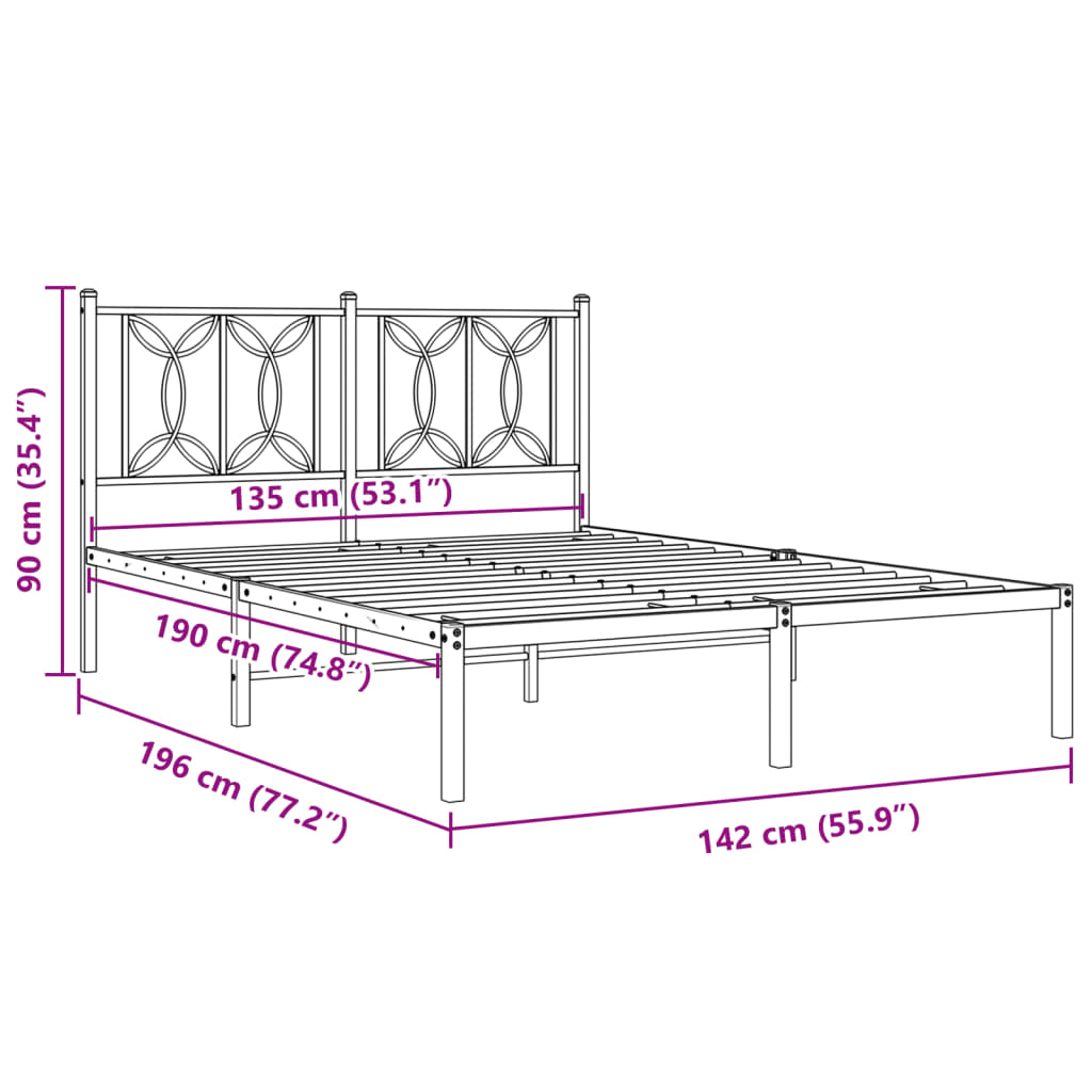 White Metal Bed Frame with Headboard 135x190cm - No Mattress