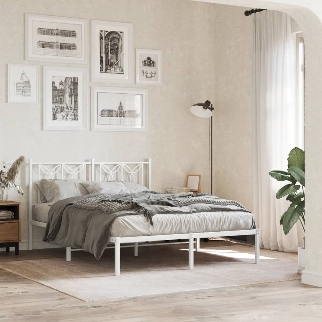 White Metal Bed Frame with Headboard 135x190cm - No Mattress