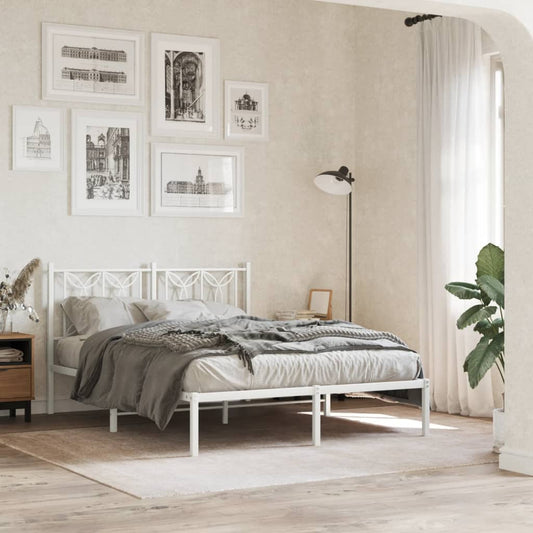 White Metal Bed Frame with Headboard 135x190cm - No Mattress