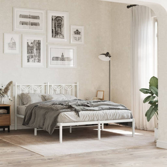 Metal Bed Frame without Mattress with Headboard White 140x190cm