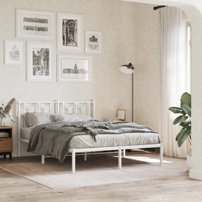 Metal Bed Frame without Mattress with Headboard White 140x200cm