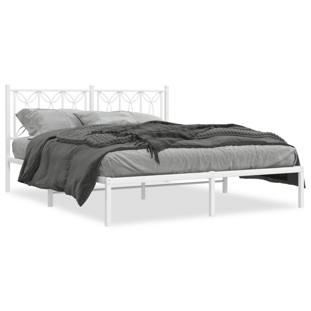 White Metal Bed Frame with Headboard - 150x200cm, Elegant Design