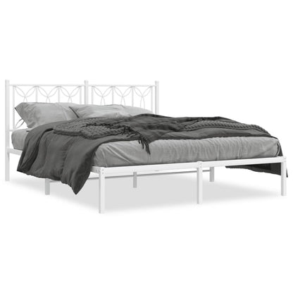 White Metal Bed Frame with Headboard - 150x200cm, Elegant Design