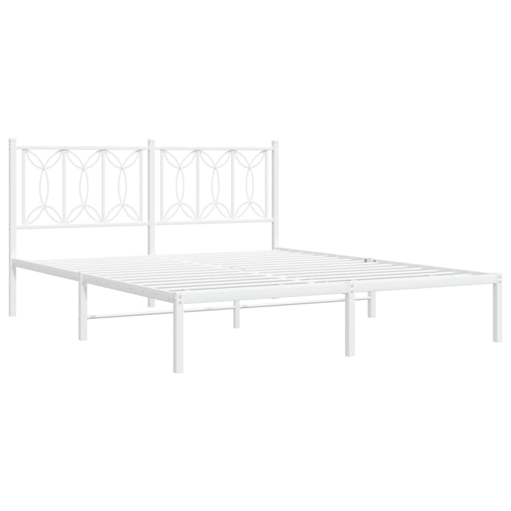 White Metal Bed Frame with Headboard - 150x200cm, Elegant Design
