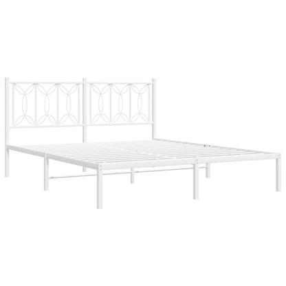 White Metal Bed Frame with Headboard - 150x200cm, Elegant Design