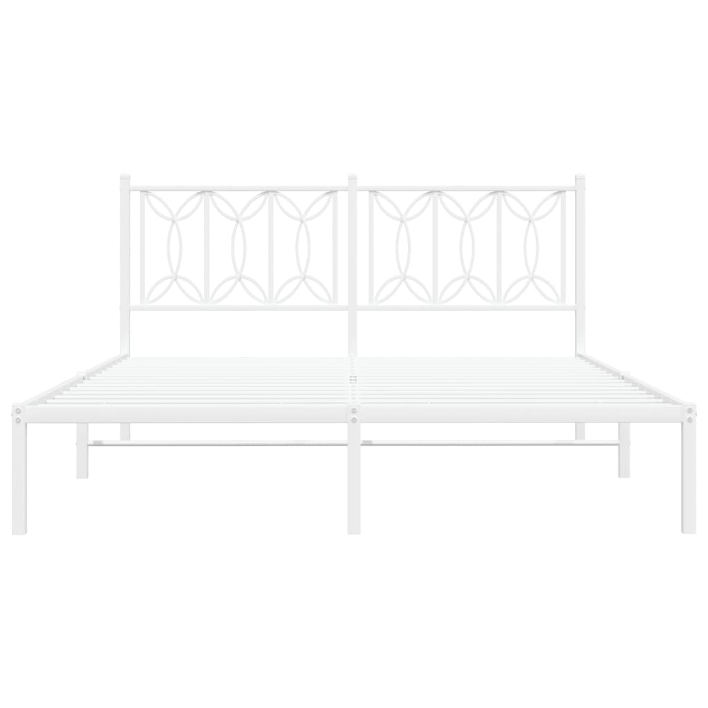 White Metal Bed Frame with Headboard - 150x200cm, Elegant Design