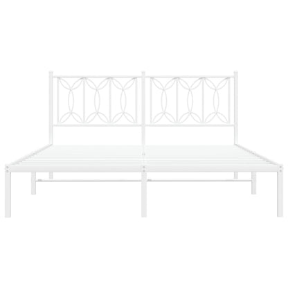 White Metal Bed Frame with Headboard - 150x200cm, Elegant Design