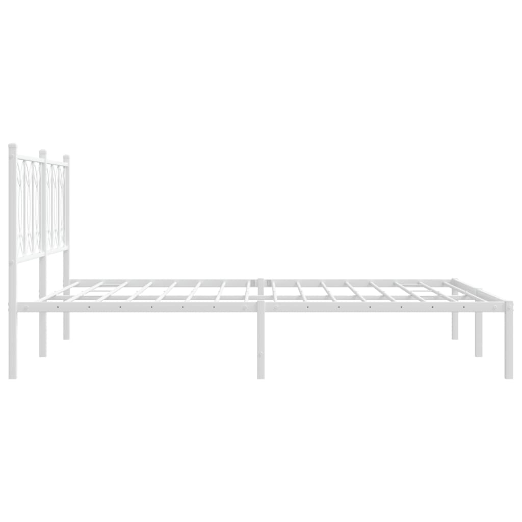 White Metal Bed Frame with Headboard - 150x200cm, Elegant Design