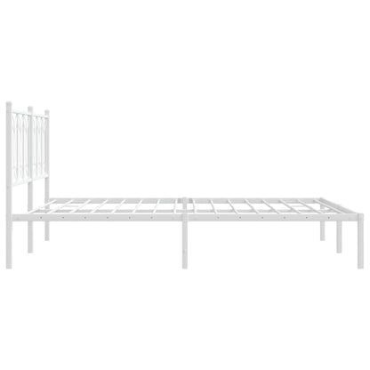 White Metal Bed Frame with Headboard - 150x200cm, Elegant Design