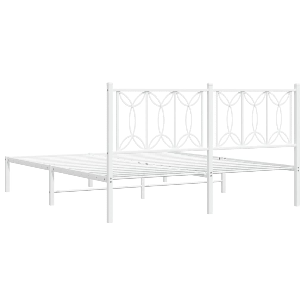 White Metal Bed Frame with Headboard - 150x200cm, Elegant Design