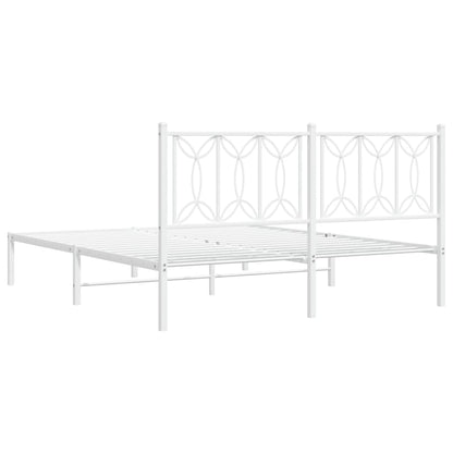 White Metal Bed Frame with Headboard - 150x200cm, Elegant Design