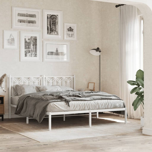 White Metal Bed Frame with Headboard - 150x200cm, Elegant Design