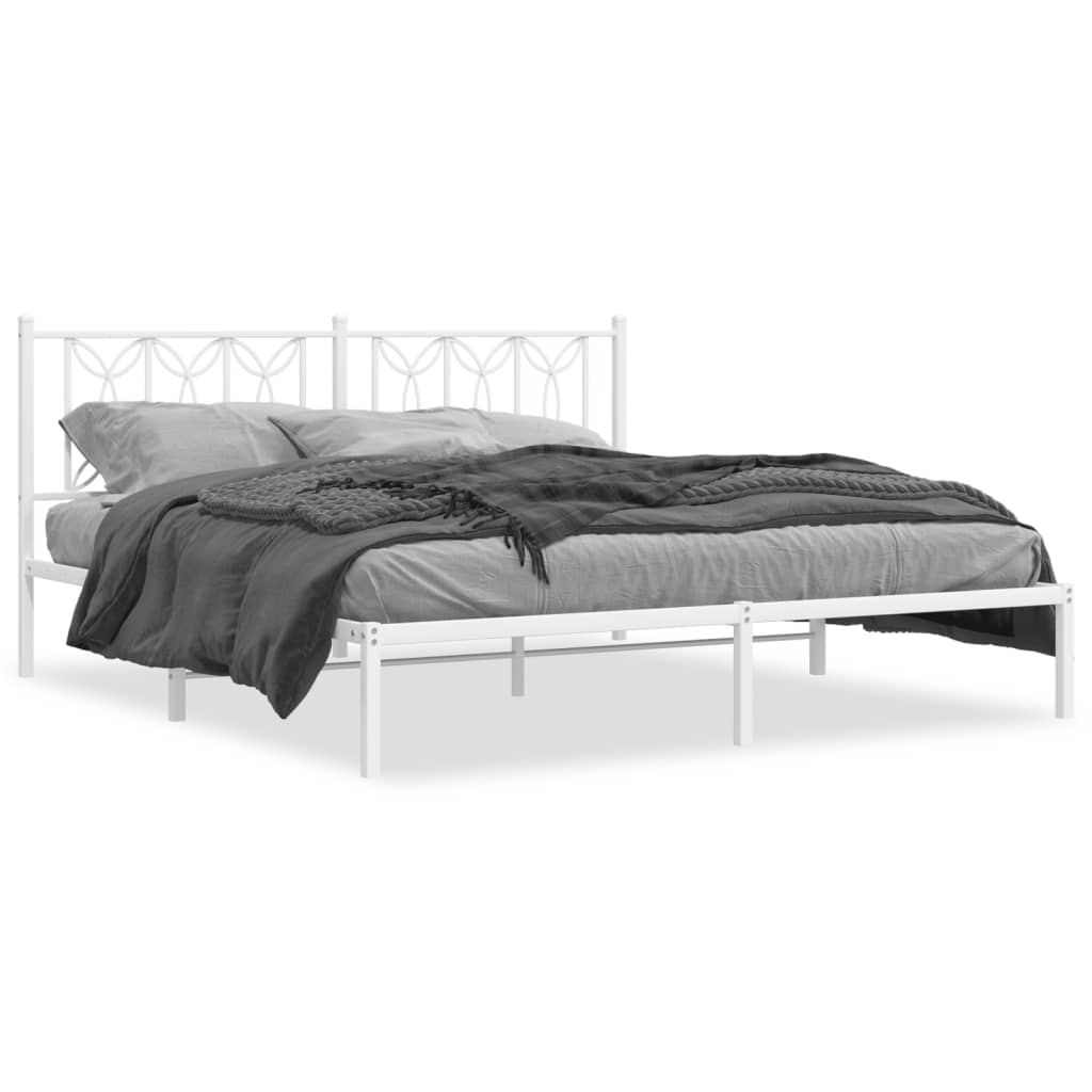 White Metal Bed Frame with Headboard - 183x213cm (No Mattress)