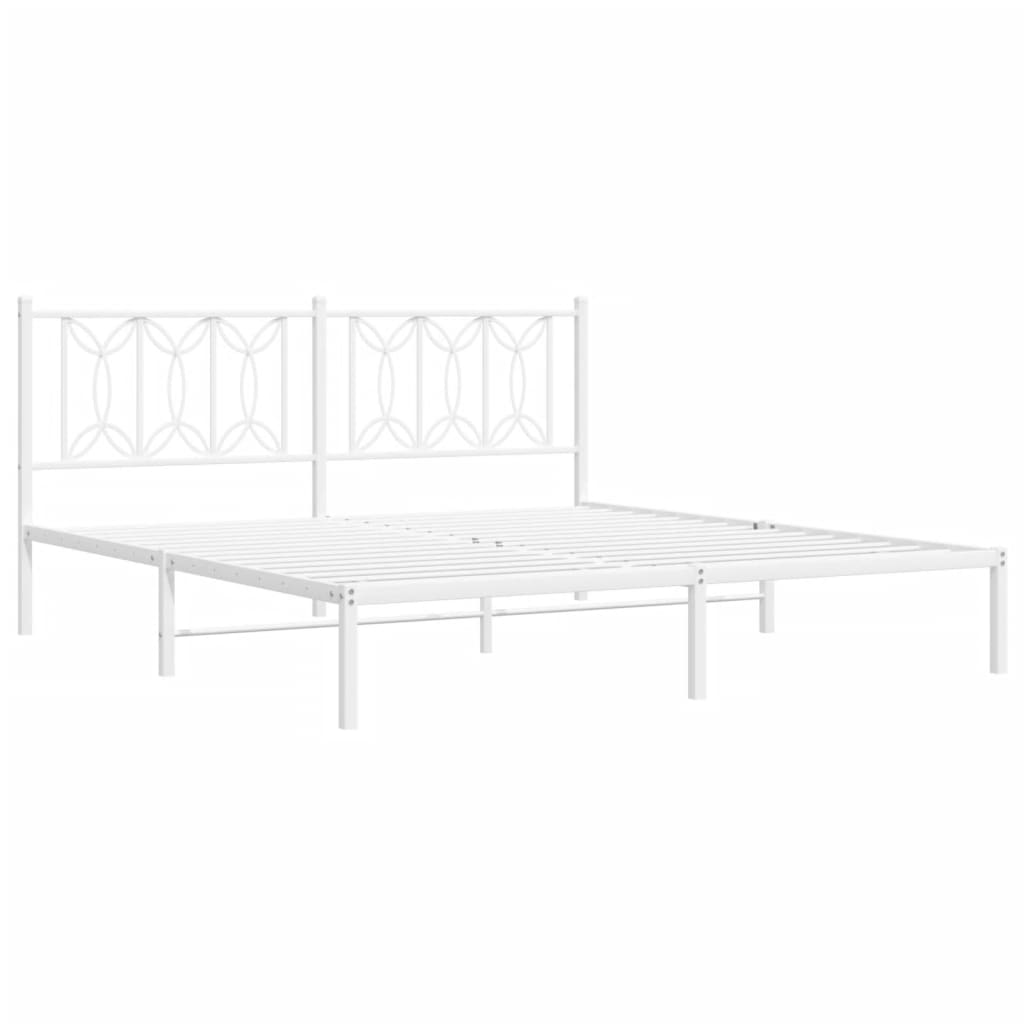 White Metal Bed Frame with Headboard - 183x213cm (No Mattress)