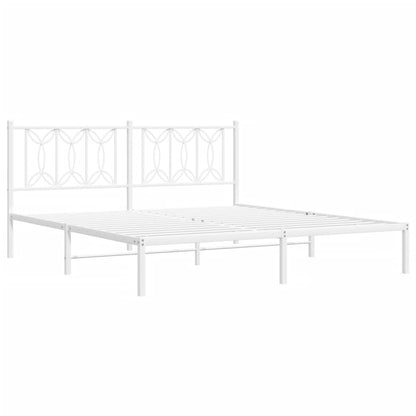 White Metal Bed Frame with Headboard - 183x213cm (No Mattress)