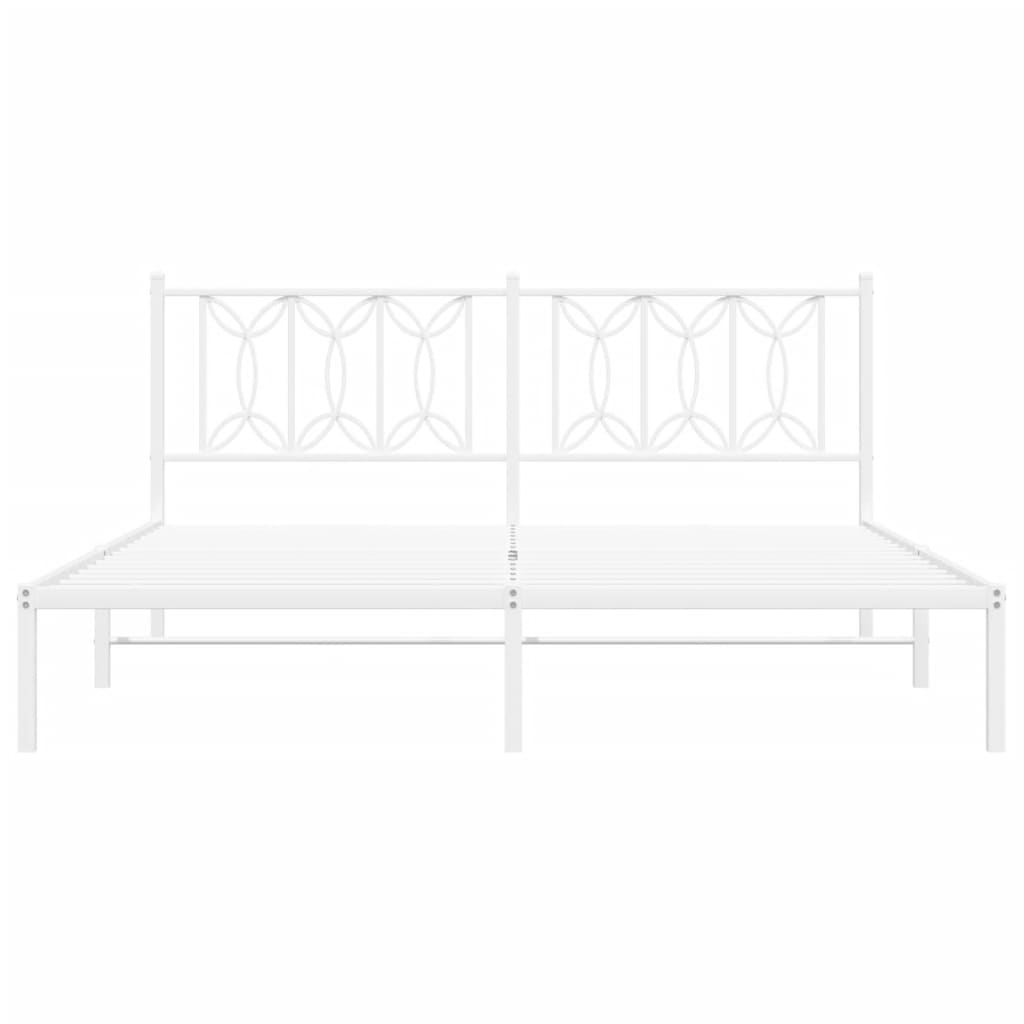 White Metal Bed Frame with Headboard - 183x213cm (No Mattress)