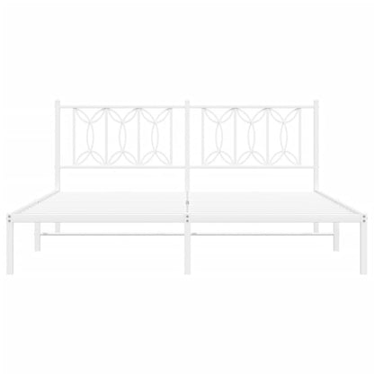White Metal Bed Frame with Headboard - 183x213cm (No Mattress)