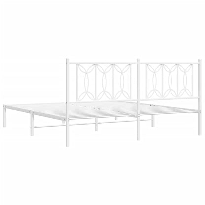 White Metal Bed Frame with Headboard - 183x213cm (No Mattress)