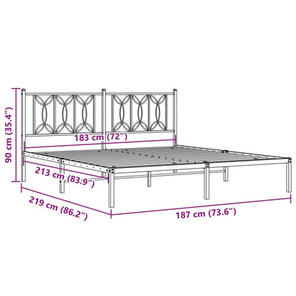 White Metal Bed Frame with Headboard - 183x213cm (No Mattress)