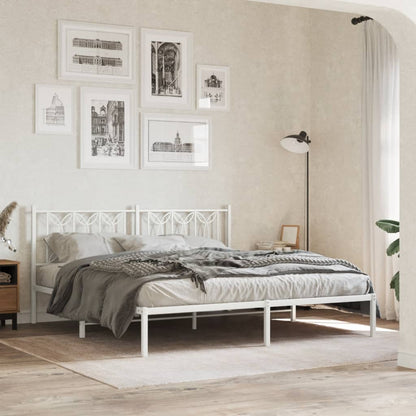 White Metal Bed Frame with Headboard - 183x213cm (No Mattress)