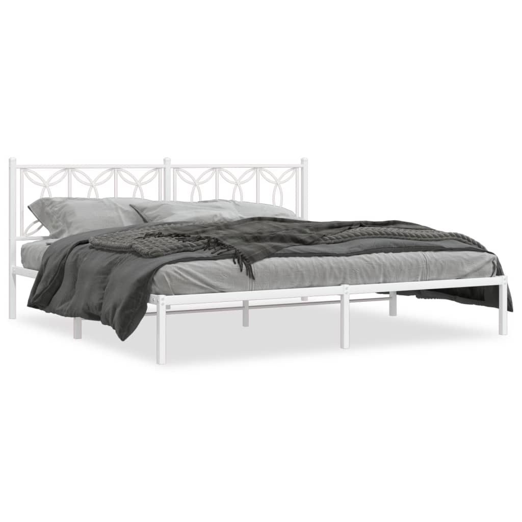 White Metal Bed Frame with Headboard - 193x203cm Sturdy Design