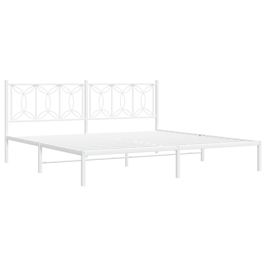 White Metal Bed Frame with Headboard - 193x203cm Sturdy Design