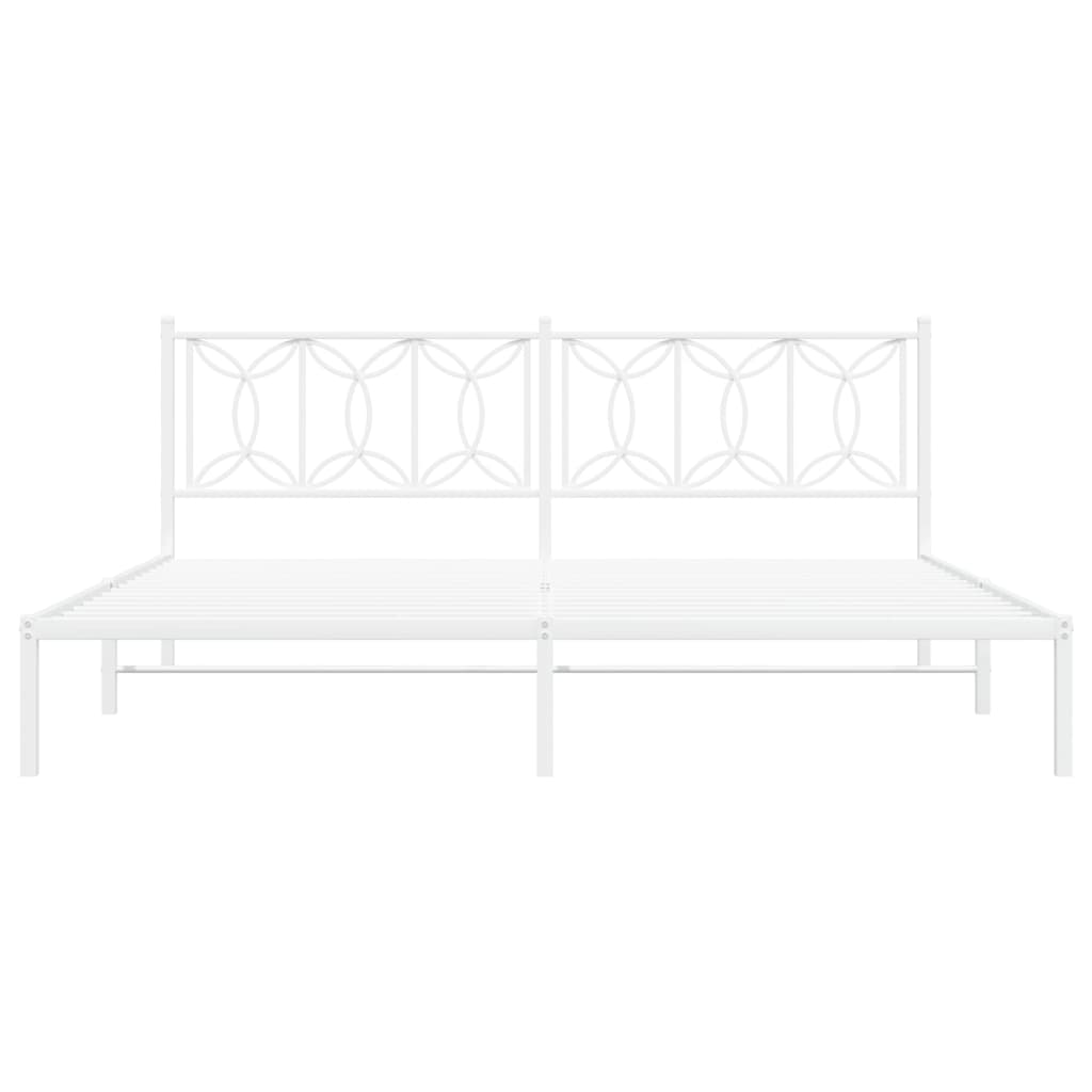 White Metal Bed Frame with Headboard - 193x203cm Sturdy Design