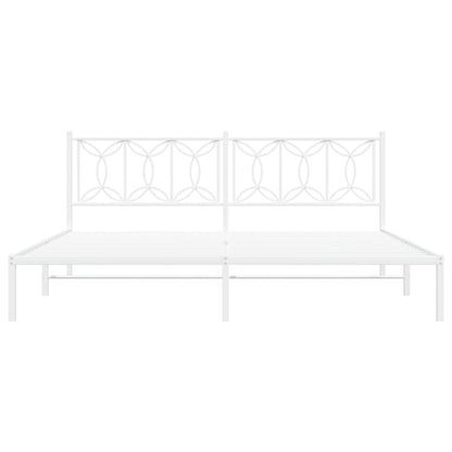 White Metal Bed Frame with Headboard - 193x203cm Sturdy Design