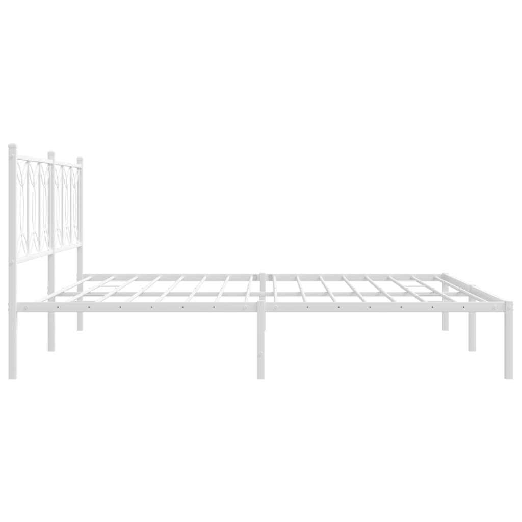 White Metal Bed Frame with Headboard - 193x203cm Sturdy Design