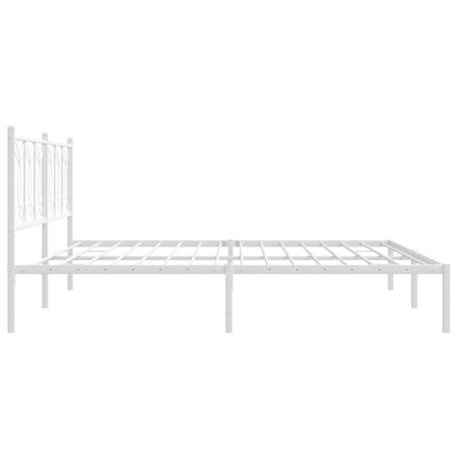 White Metal Bed Frame with Headboard - 193x203cm Sturdy Design