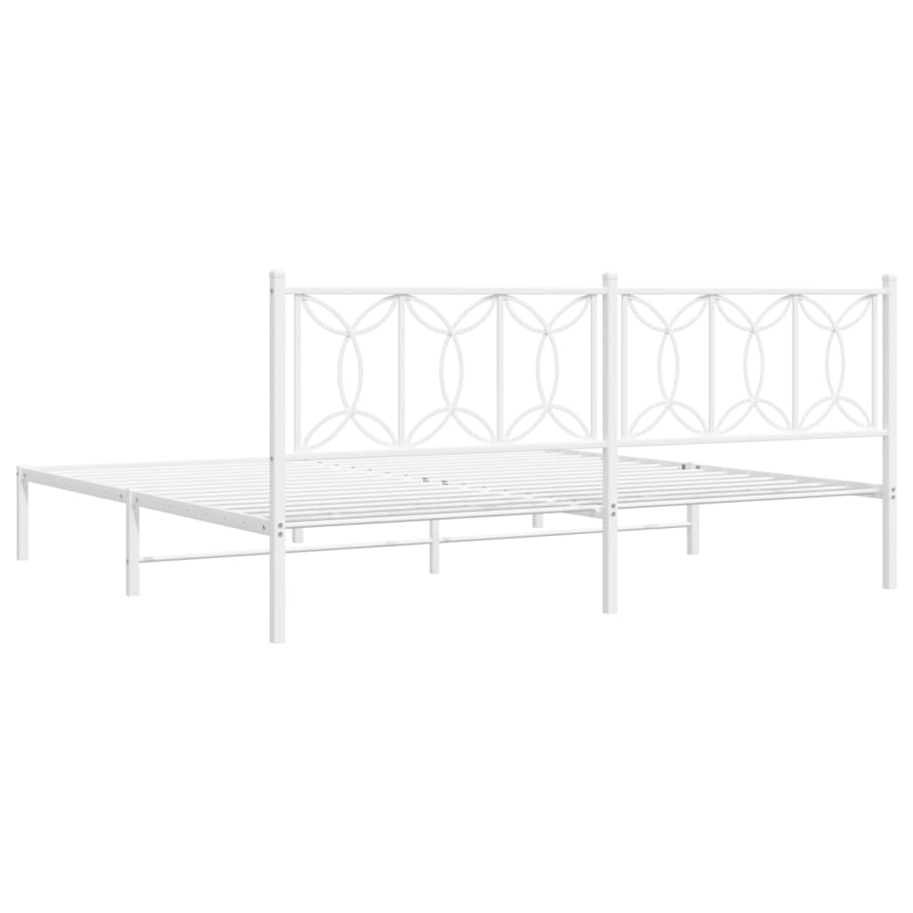 White Metal Bed Frame with Headboard - 193x203cm Sturdy Design