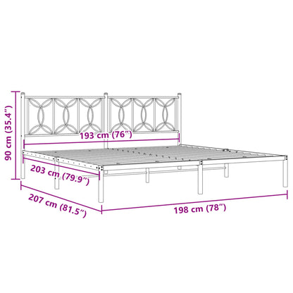 White Metal Bed Frame with Headboard - 193x203cm Sturdy Design