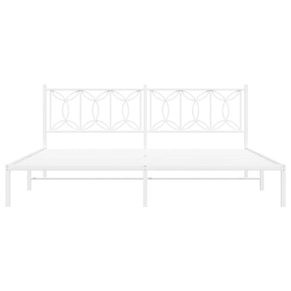 Metal Bed Frame without Mattress with Headboard White 200x200cm