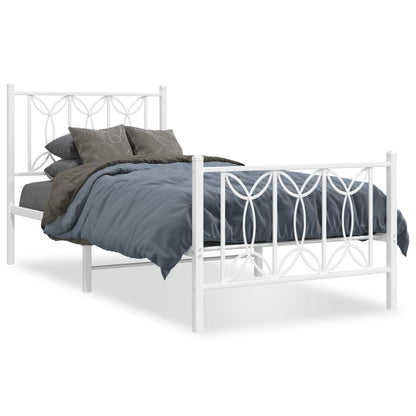 White Metal Bed Frame with Footboard 90x190cm - No Mattress