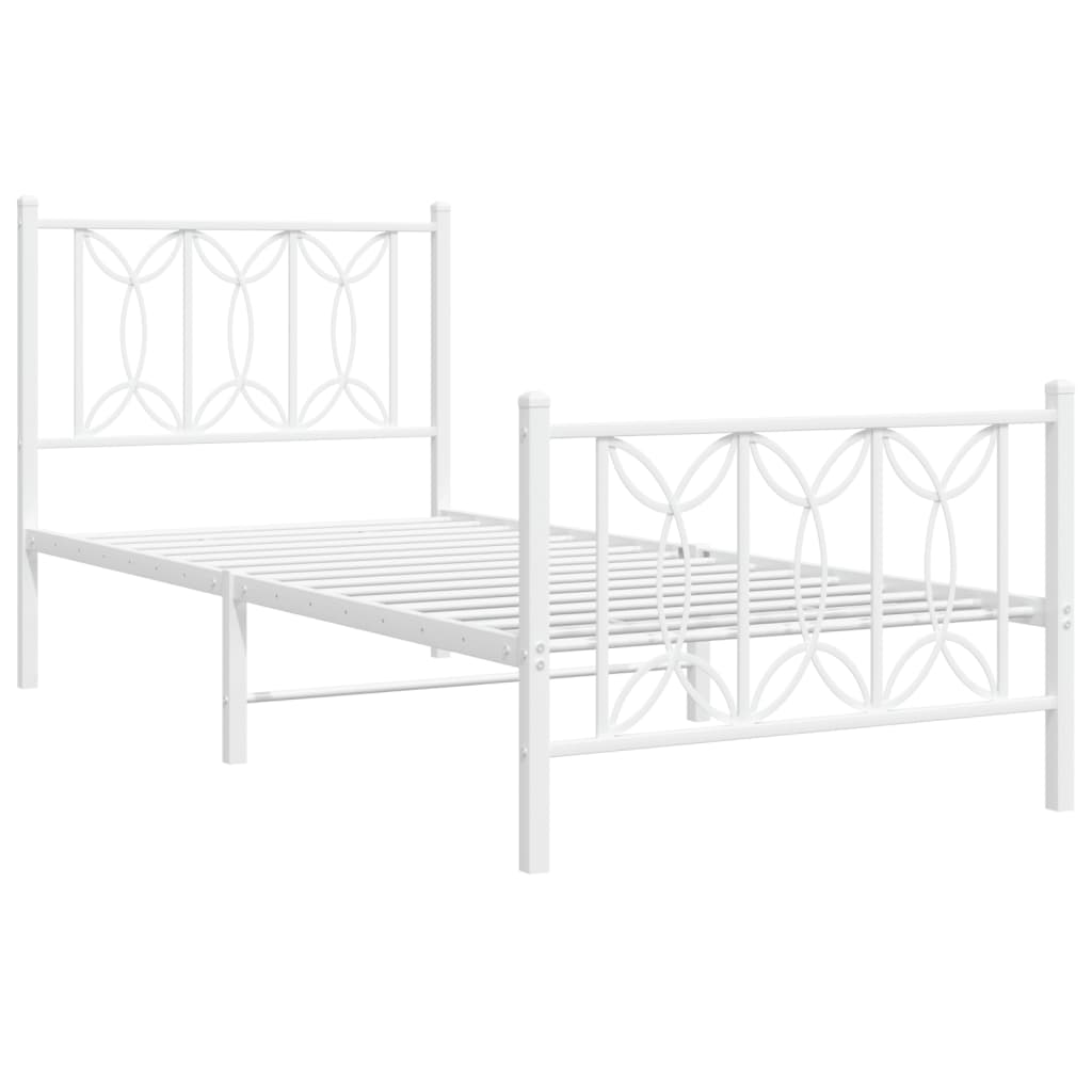 White Metal Bed Frame with Footboard 90x190cm - No Mattress