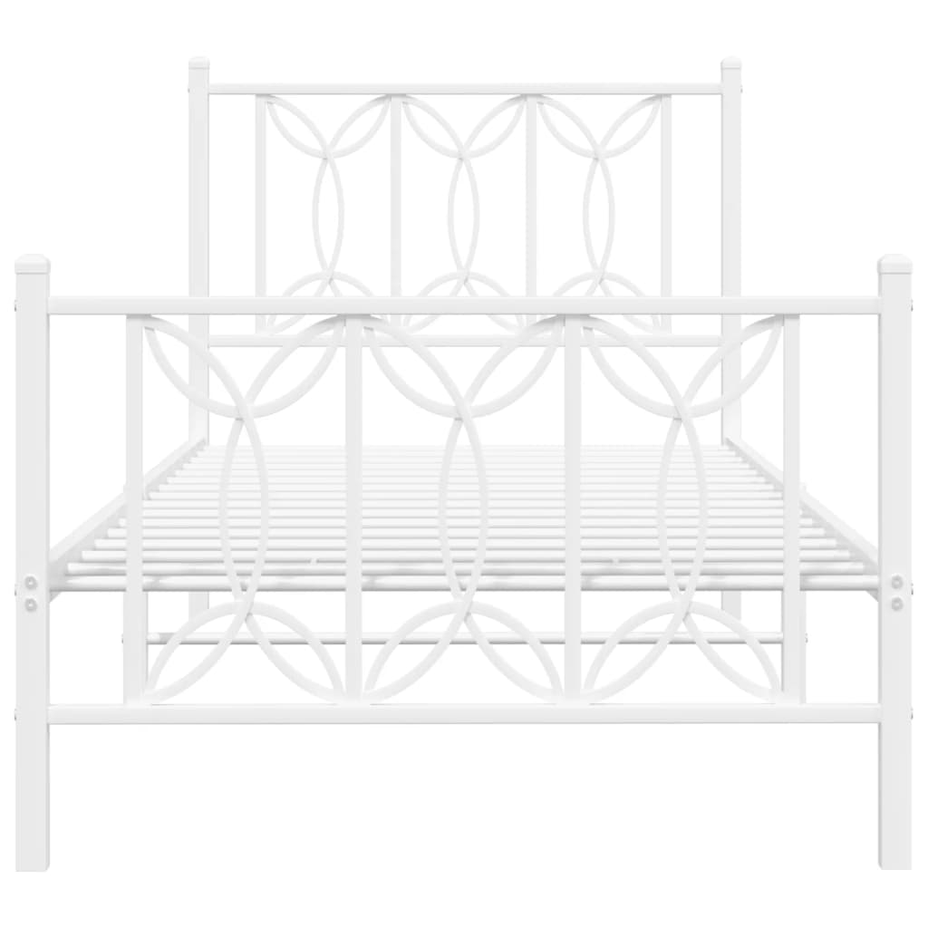 White Metal Bed Frame with Footboard 90x190cm - No Mattress