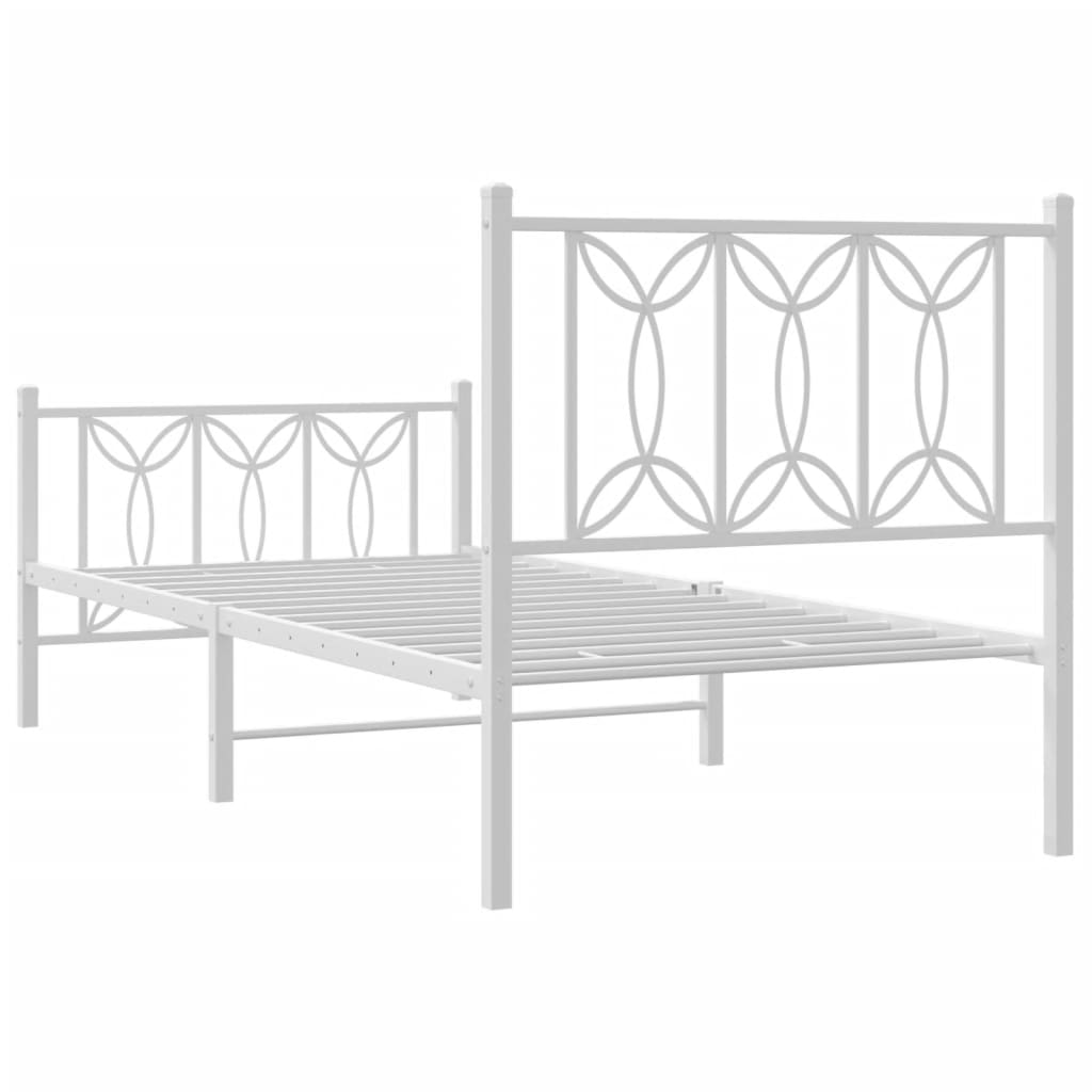 White Metal Bed Frame with Footboard 90x190cm - No Mattress