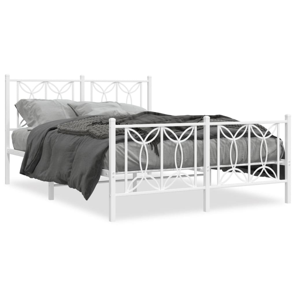 White Metal Bed Frame with Footboard - 135x190cm, No Mattress