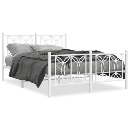White Metal Bed Frame with Footboard - 135x190cm, No Mattress