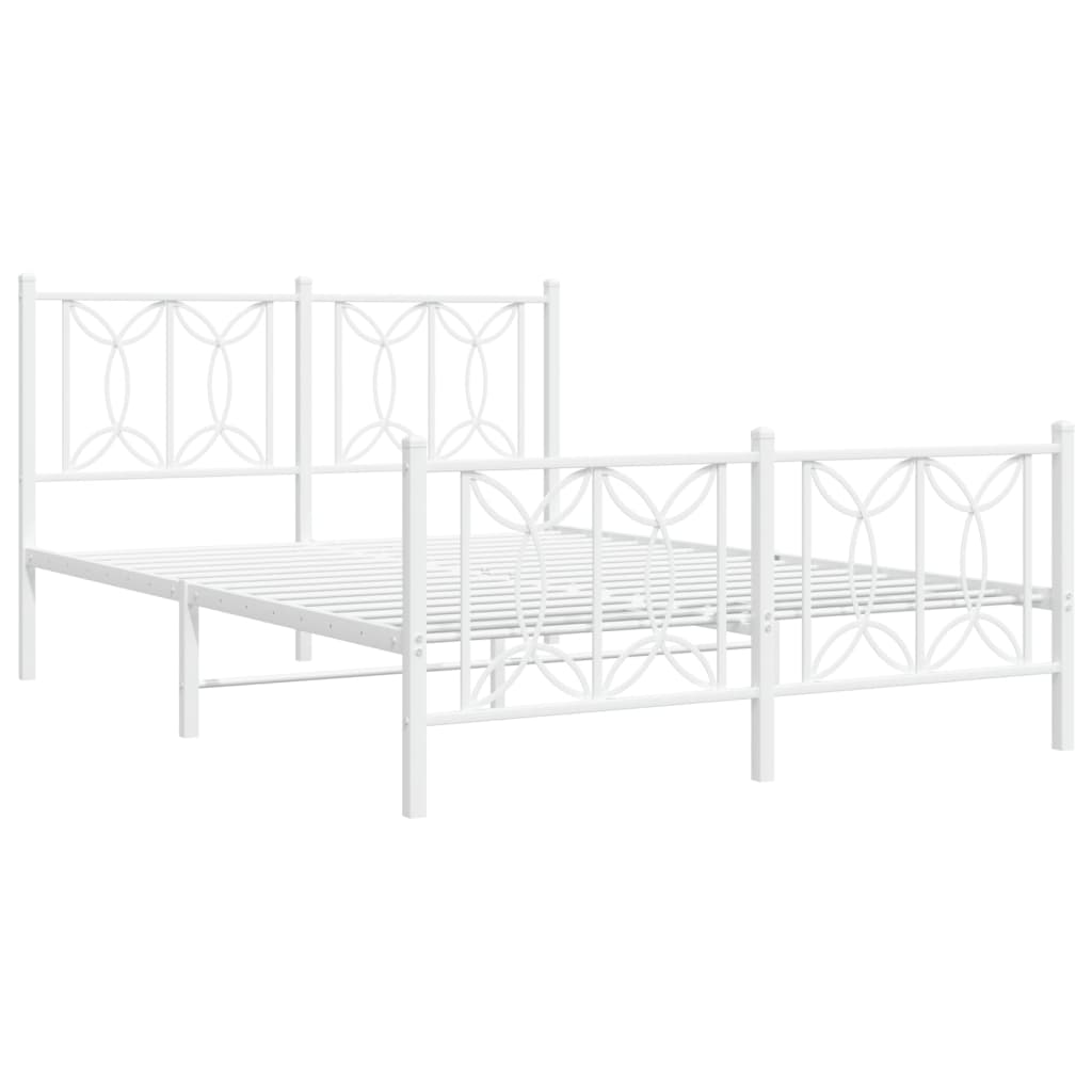 White Metal Bed Frame with Footboard - 135x190cm, No Mattress