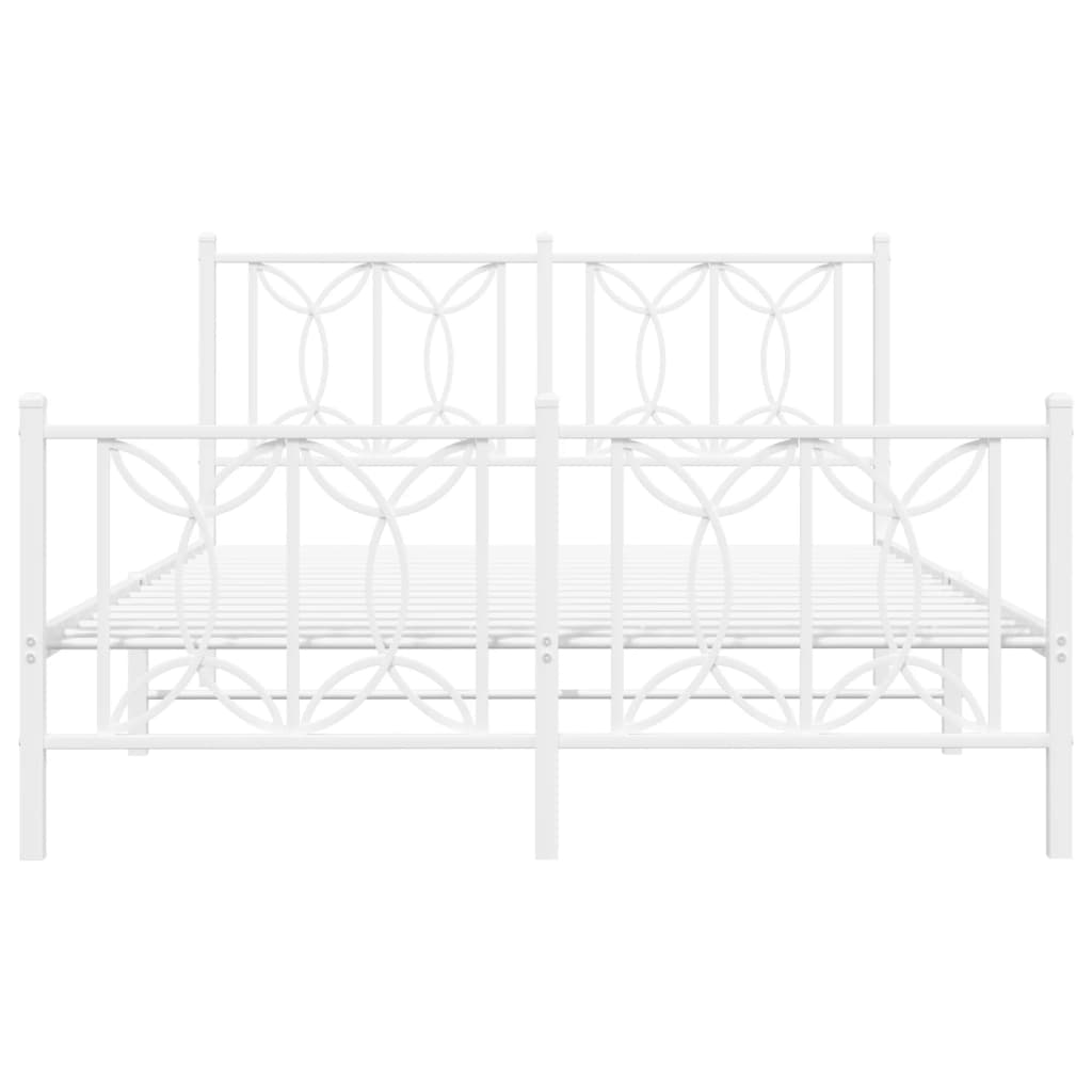 White Metal Bed Frame with Footboard - 135x190cm, No Mattress